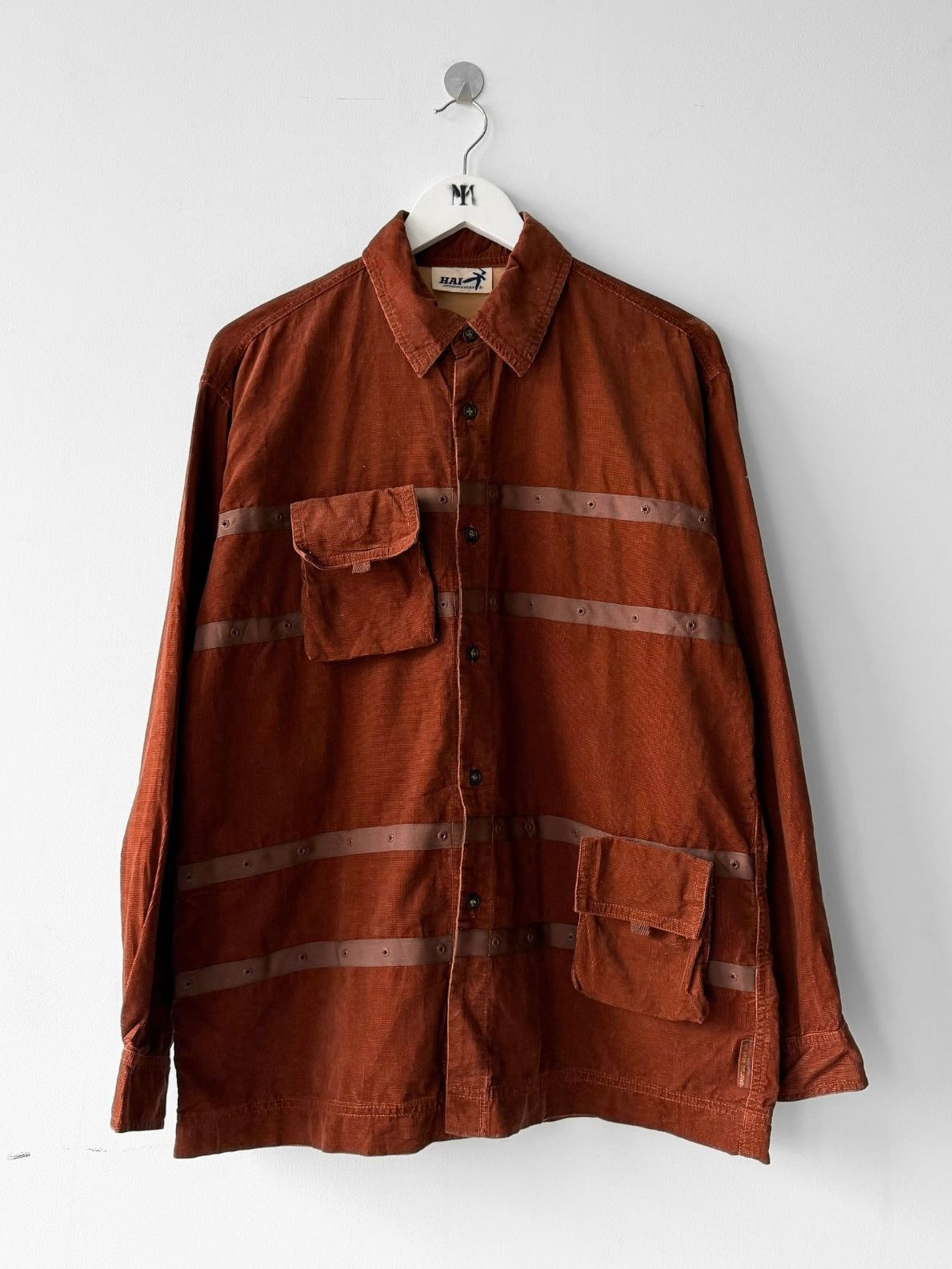 ISSEY MIYAKE HAI - 1980s CORDUROY SHIRT WITH DETACHABLE POUCH POCKETS
