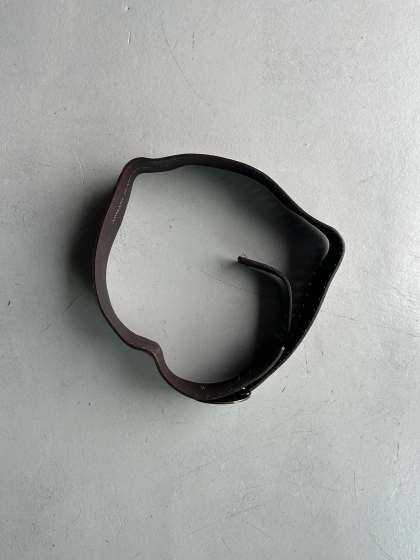 ARMANI JEANS - early 2000s WIDE BELT WITH OVERSIZED ROUNDED BRUSHED BRASS BUCKLE