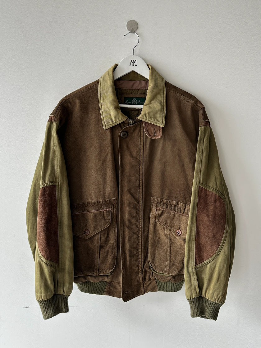 FRENCH LABEL 1980s PANELED BOMBER JACKET WITH SUEDE FRONT