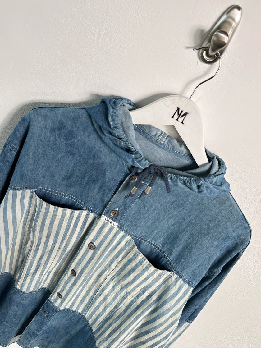 MARITHÉ + FRANÇOIS GIRBAUD - 1990s STONE WASHED HOODED DENIM SHACKET