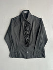 YOHJI YAMAMOTO - S/S 2003 PINSTRIPED SILK SHIRT WITH FLORAL RUFFLE DETAIL AT FRONT