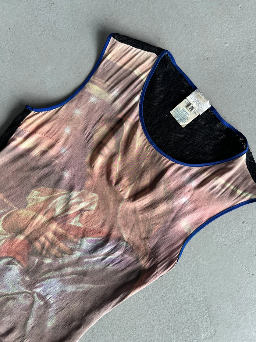DOLCE & GABBANA - S/S 1998 VIRGIN MARY PRINT MESH BACK VEST TOP