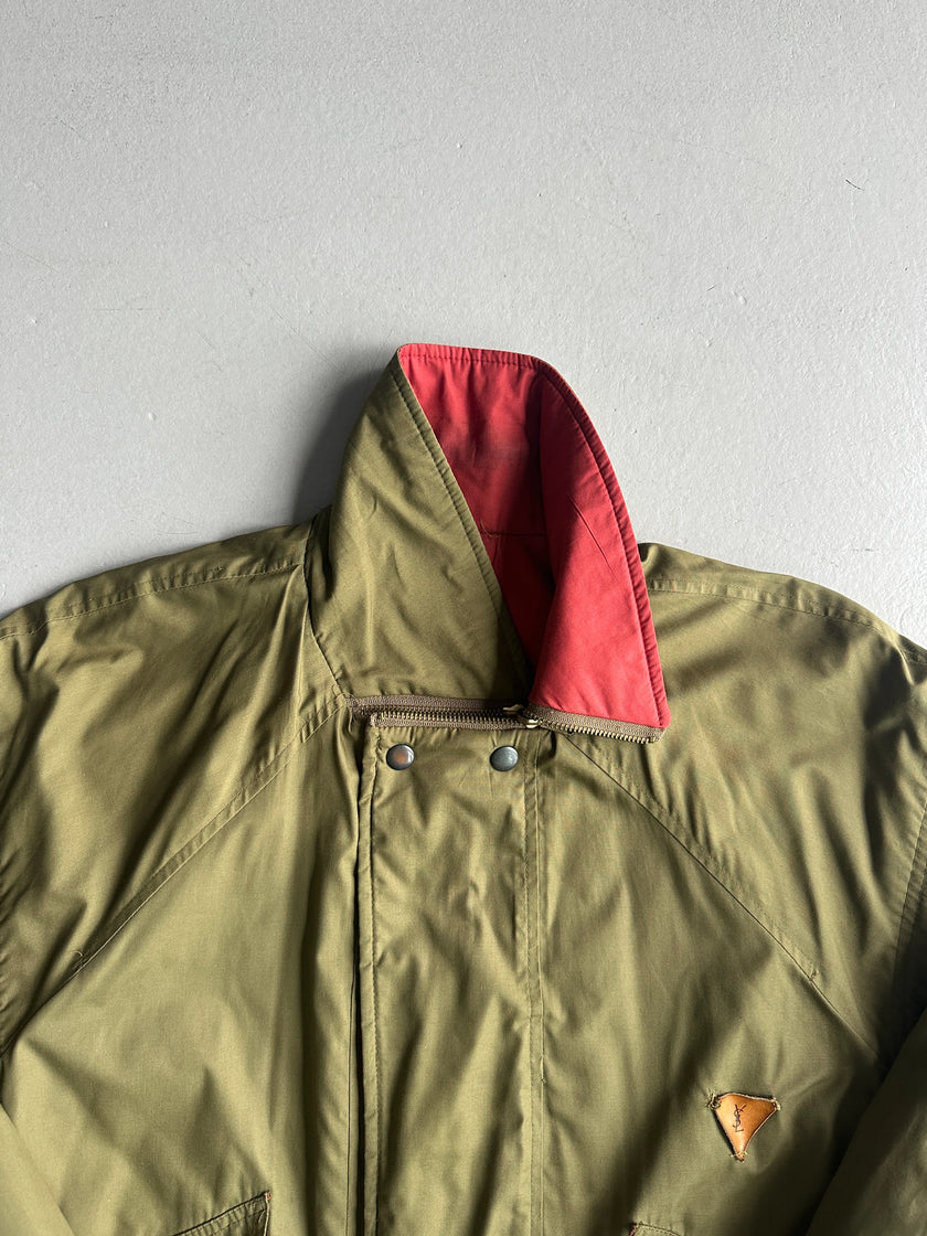YVES SAINT LAURENT - 1980s 2 IN 1 REVERSIBLE BOMBER JACKET WITH ZIP AT COLLAR