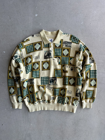 ISSEY MIYAKE HAI - 1980s PRINTED POLO SWEATER