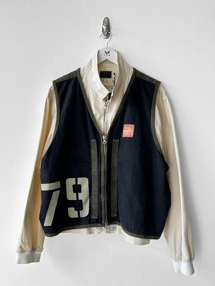 DIESEL - 1980s 2 in 1 BOMBER JACKET WITH LAYERED ZIPPED VEST