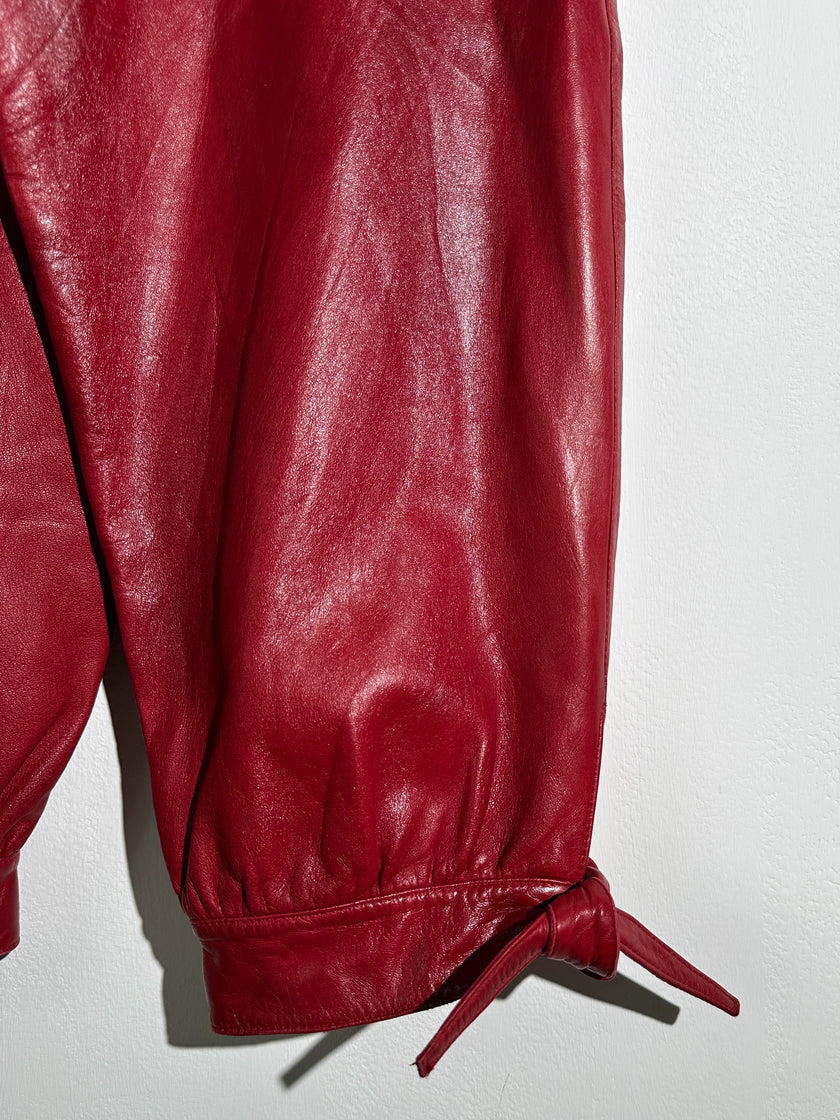 CERRUTI - 1980s CROPPED LEATHER TROUSERS WITH ANKLE TIE DETAILS