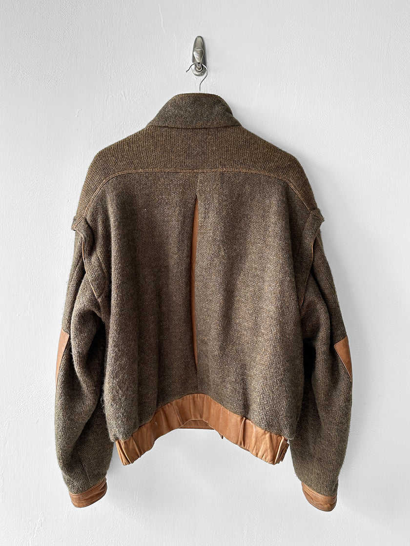 ITALIAN LABEL - 1980s WOOL BOMBER JACKET WITH LEATHER PANELS