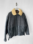 ITALIAN LABEL - 1980s PANELLED WOOL BOMBER JACKET WITH REMOVABLE SHEARLING COLLAR