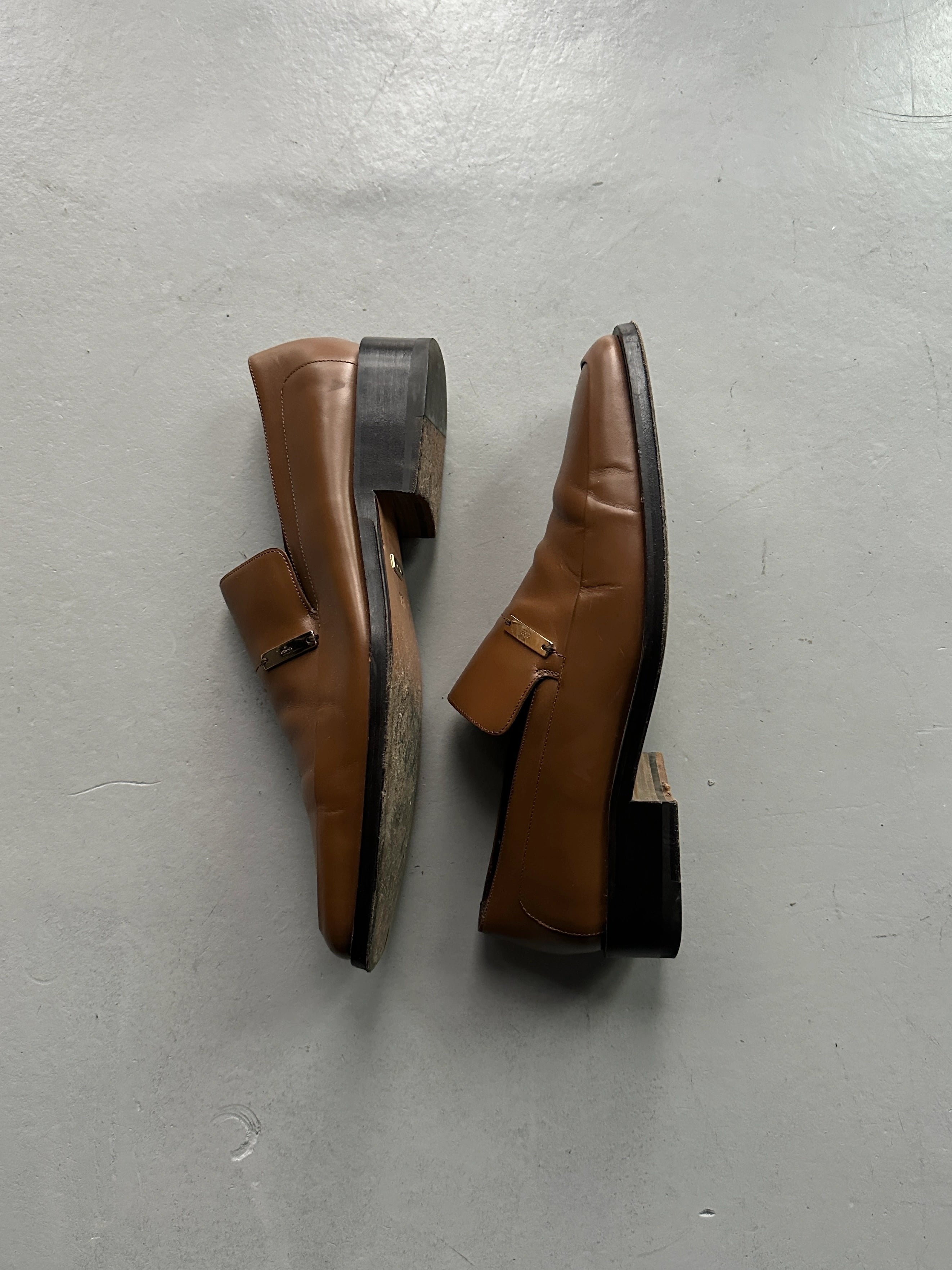 GUCCI - 1990s SQUARE TOE LEATHER LOAFERS