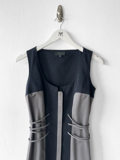 JOHN RICHMOND - 2000s PANELLED DRESS WITH LACING DETAILS AT WAIST