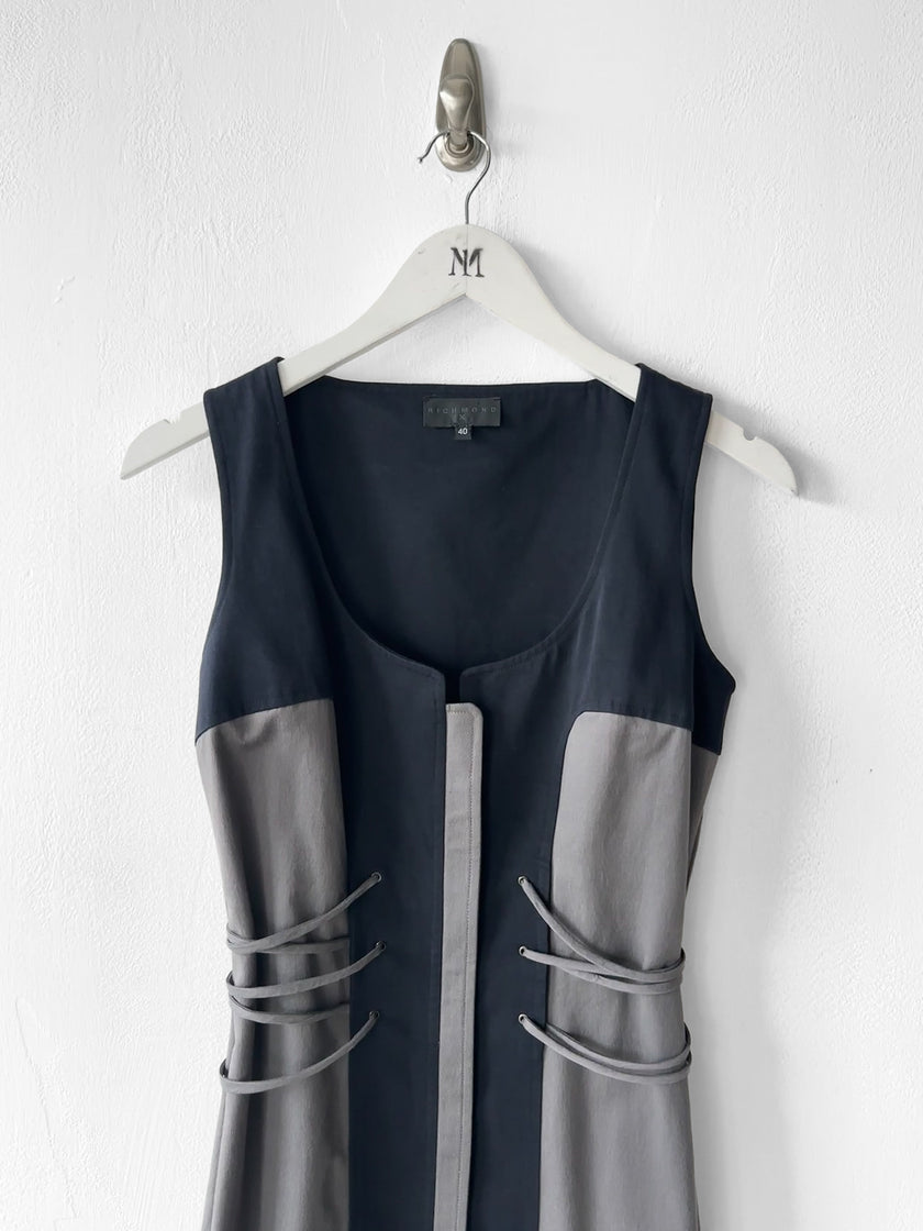 JOHN RICHMOND - 2000s PANELLED DRESS WITH LACING DETAILS AT WAIST