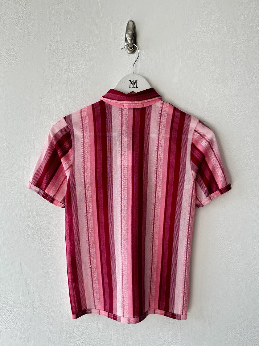 COMME DES GARÇONS - early 2000s OPEN KNIT SHORT SLEEVE BUTTONED SHIRT