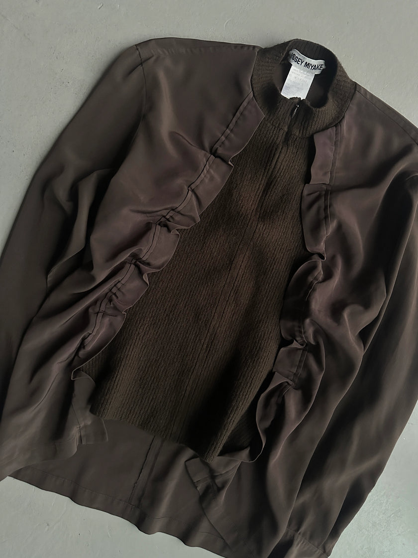 ISSEY MIYAKE - F/W 2007 ASYMMETRICAL RUFFLED FRONT LONG SLEEVE TOP