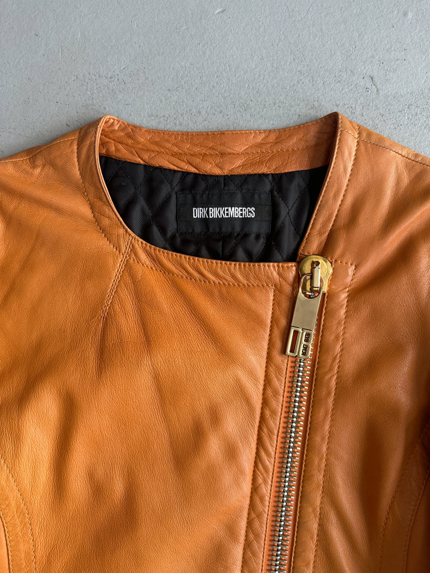 DIRK BIKKEMBERGS - 1990s LEATHER JACKET WITH OVERSIZED ZIP PULL DETAIL