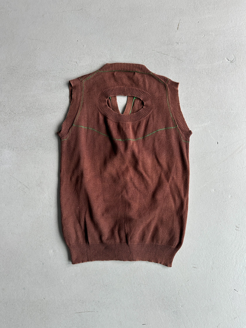 YOHJI YAMAMOTO Y's - S/S 2005 KNIT VEST TOP WITH CONTRASTING STITCHING