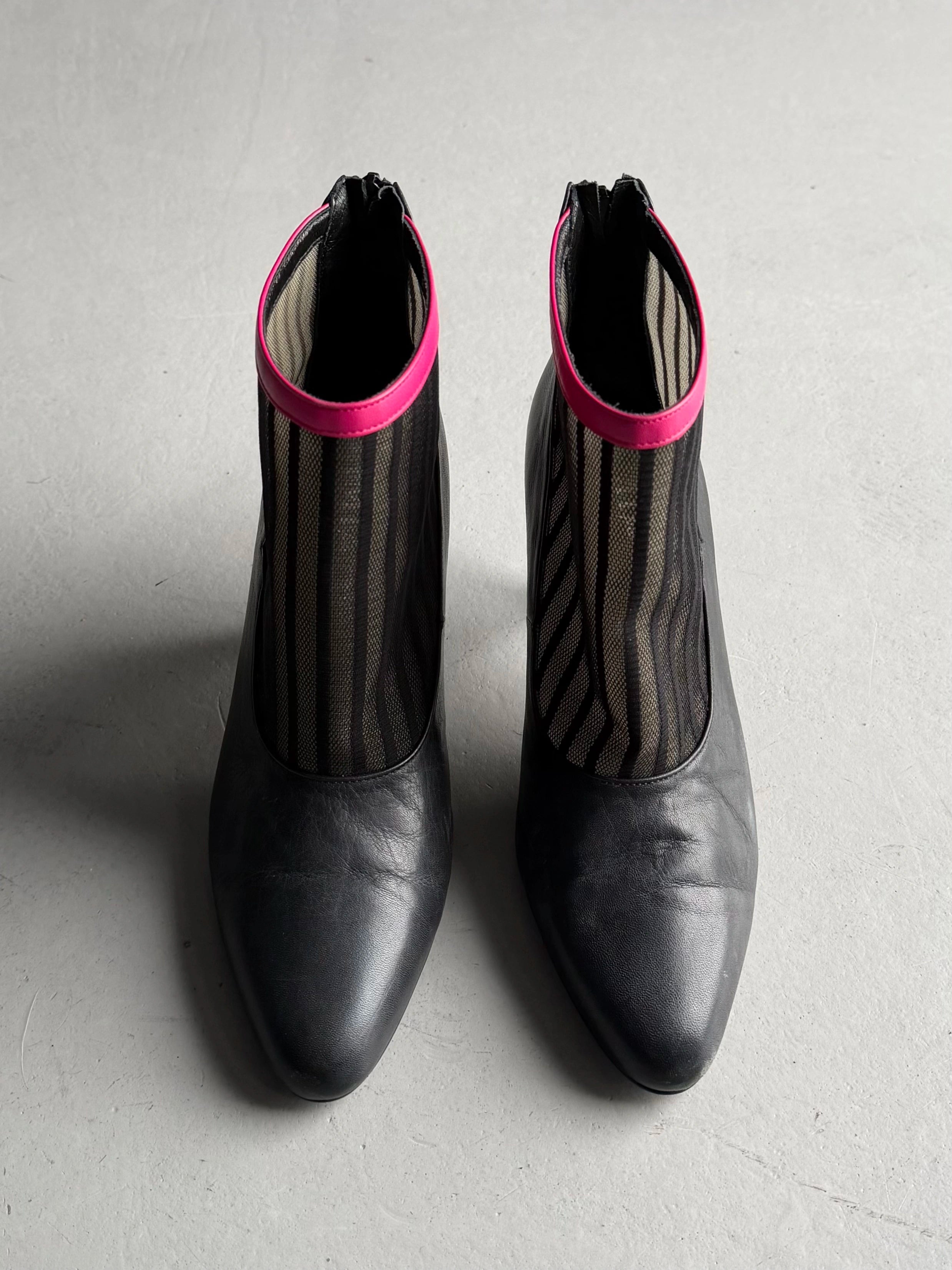LIMI FEU BY LIMI YAMAMOTO - 2000s LEATHER ANKLE BOOTS WITH SHEER MESH PANEL