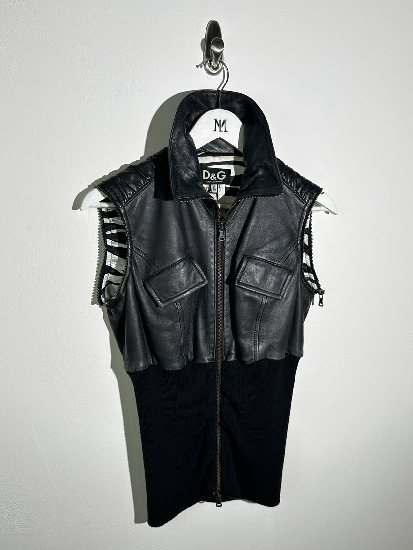 DOLCE & GABBANA - S/S 2003 2 IN 1 LEATHER JACKET WITH PANELED WAIST AND ZIP OFF SLEEVE