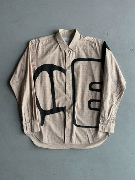 COMME DES GARÇONS SHIRT - F/W 2013 MICRO CHECK PATTERN SHIRT WITH OVERSIZED GRAPHIC AT FRONT