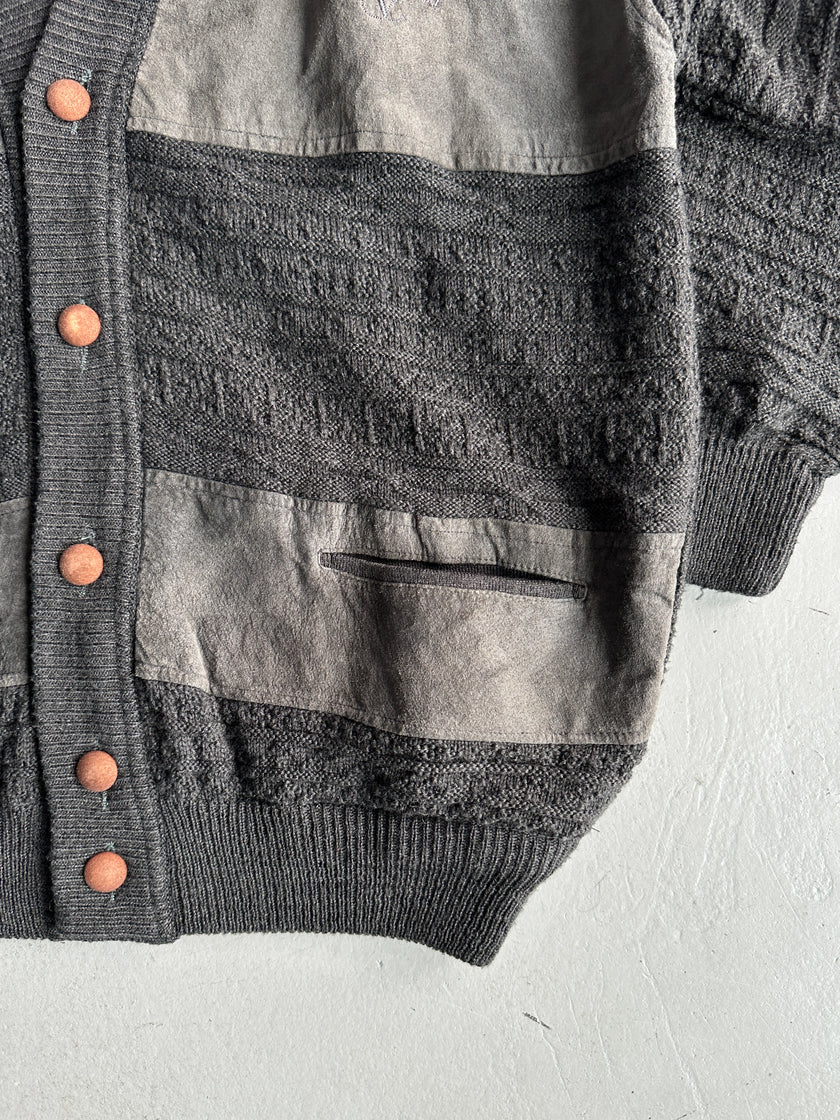VALENTINO - 1990s PANELED WOOL CARDIGAN WITH SUEDE PATCHES