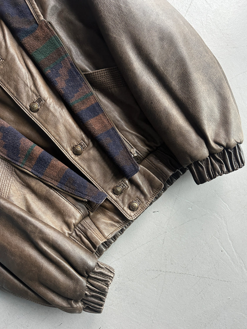 ITALIAN LABEL 1980s LAYERED LEATHER JACKET WITH REMOVABLE HOOD PANEL