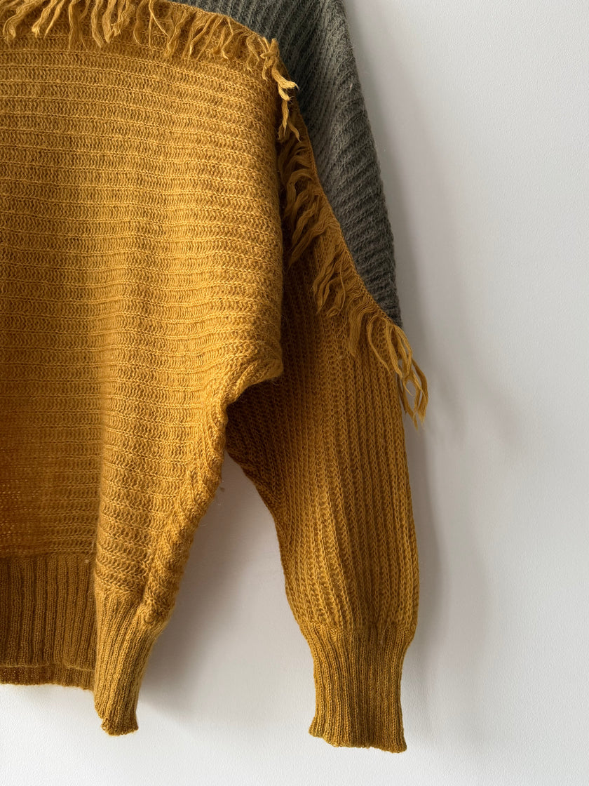 ITALIAN LABEL - 1980s CONTRASTING PANEL BATWING KNIT JUMPER