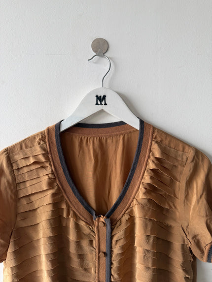 2000s SHORT SLEEVE BLOUSE WITH RUFFLED FRONT