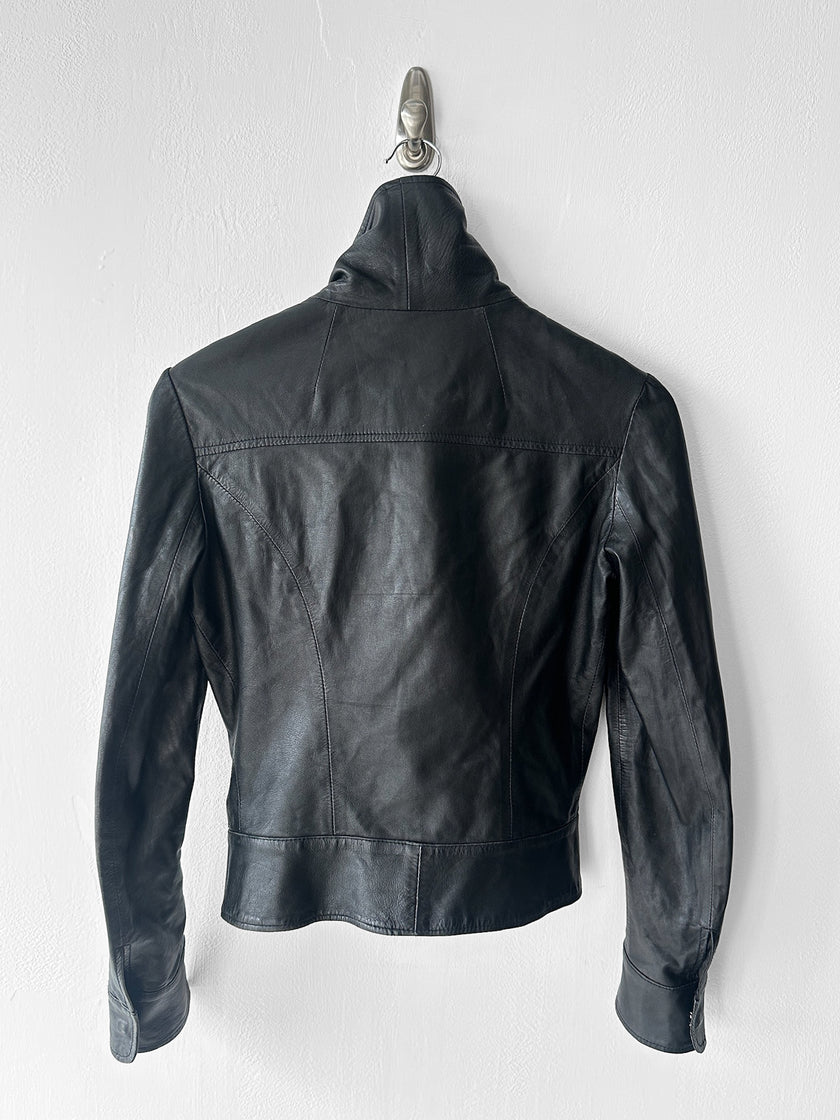 GIANFRANCO FERRÉ - early 2000s SOFT LEATHER CROP FIT JACKET WITH FUNNEL NECK