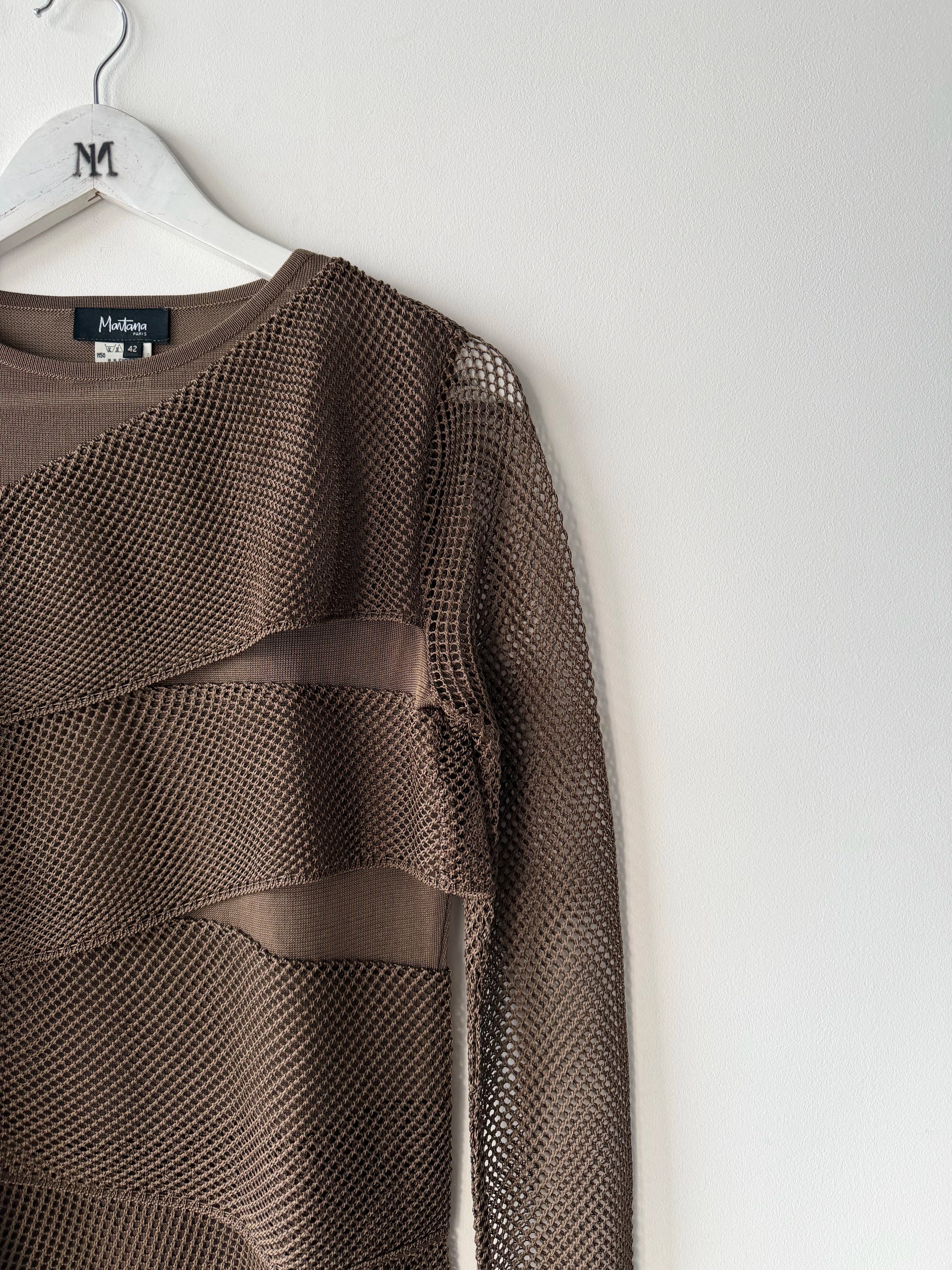 CLAUDE MONTANA - 1990s MESH PANELS LONG SLEEVE TOP