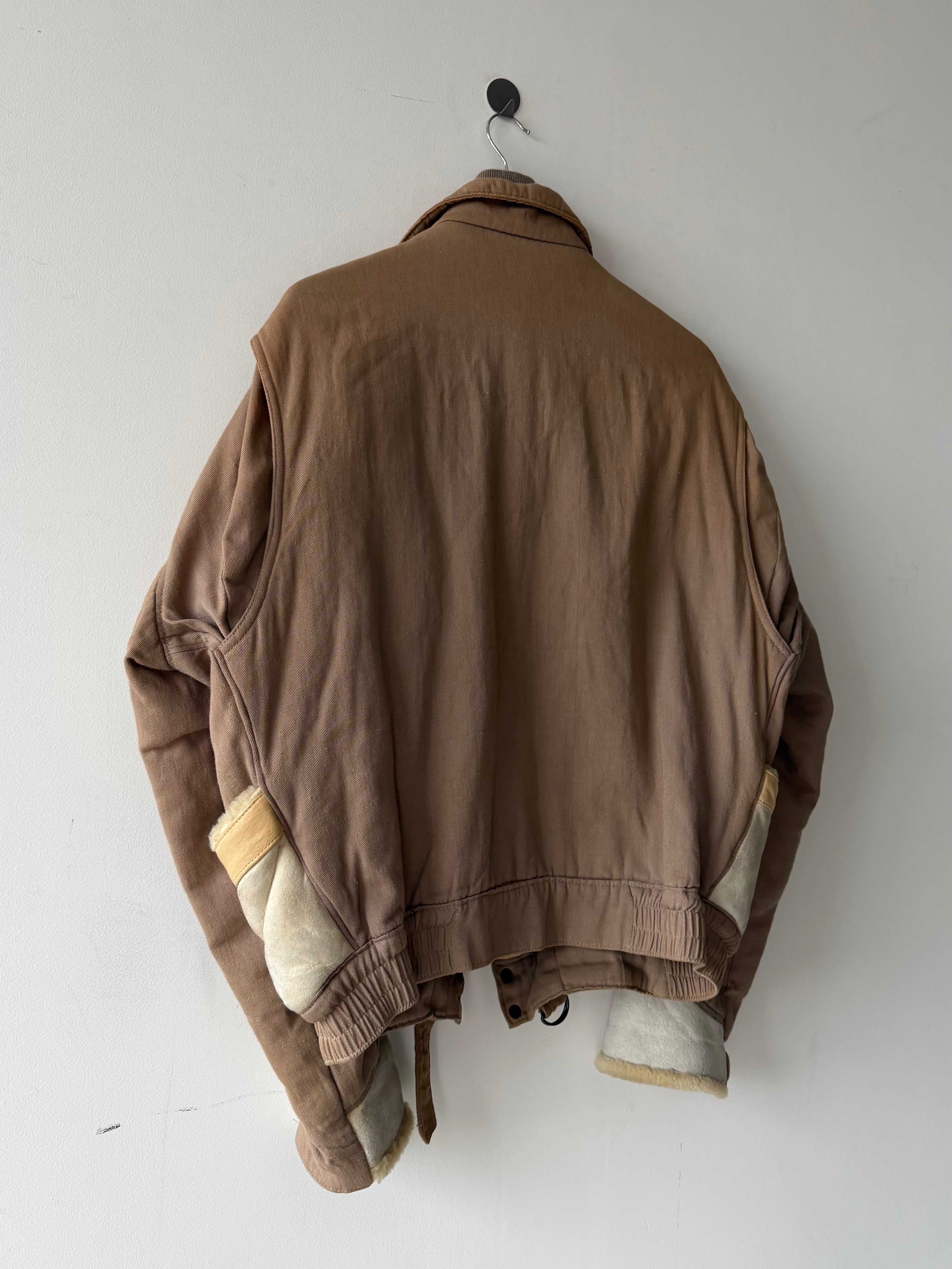 ITALIAN LABEL 1980s LAYERED JACKET WITH LEATHER FRONT AND SHEARLING POCKET AND CUFFS