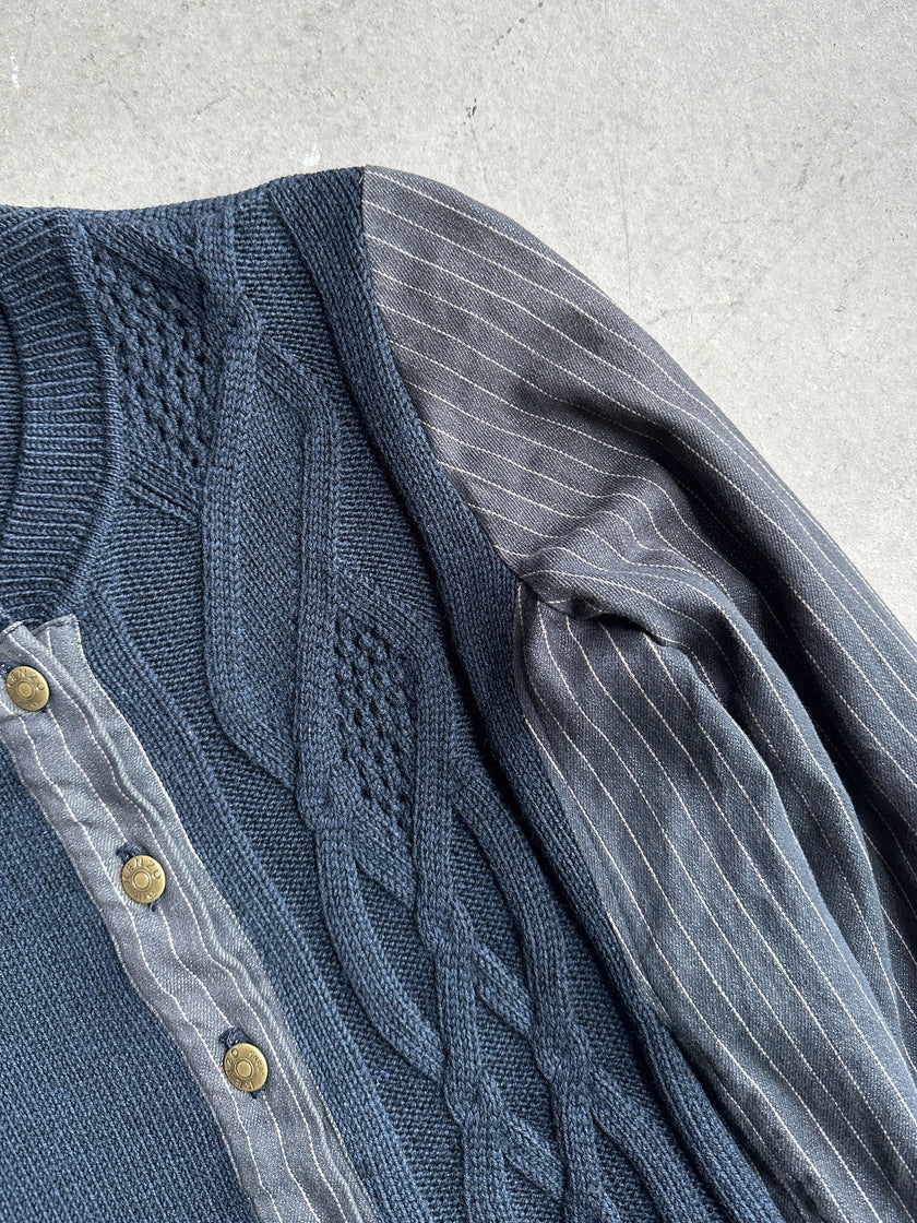 KENZO - 1990s PANELED KNIT CARDIGAN WITH STRIPED SLEEVE