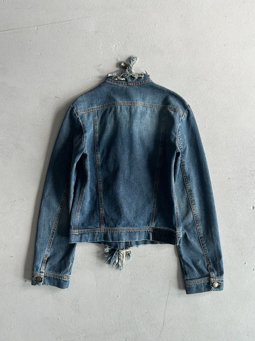 PLEIN SUD - 1990s FRAYED RUFFLES FRONT DENIM JACKET