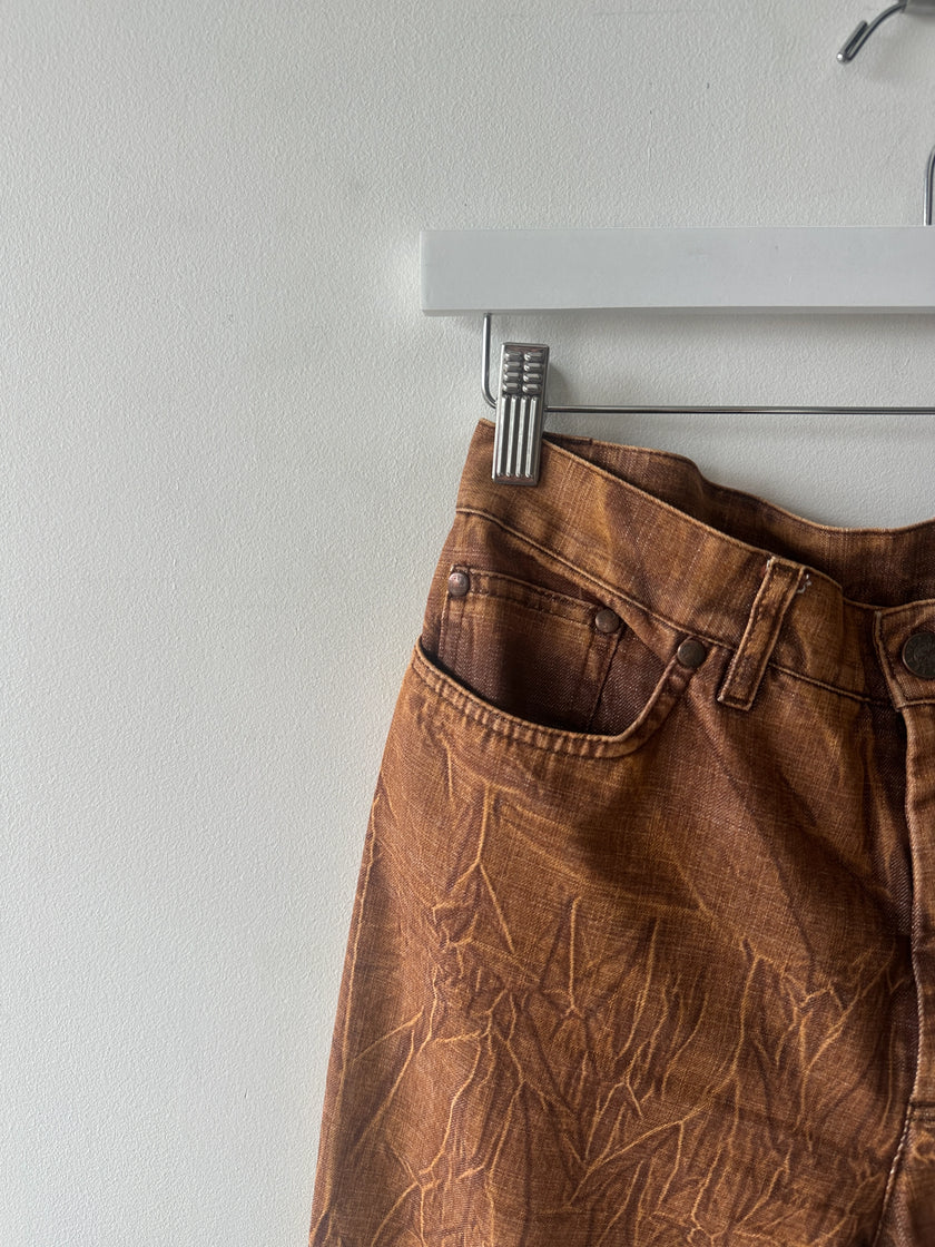 KENZO - 1980s DENIM TROUSERS WITH CRINKLED EFFECT WASH