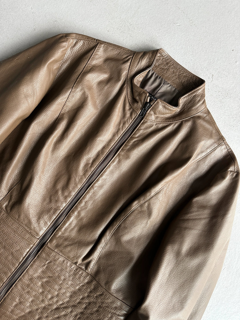 1990s STITCHED WAIST PANEL LEATHER JACKET