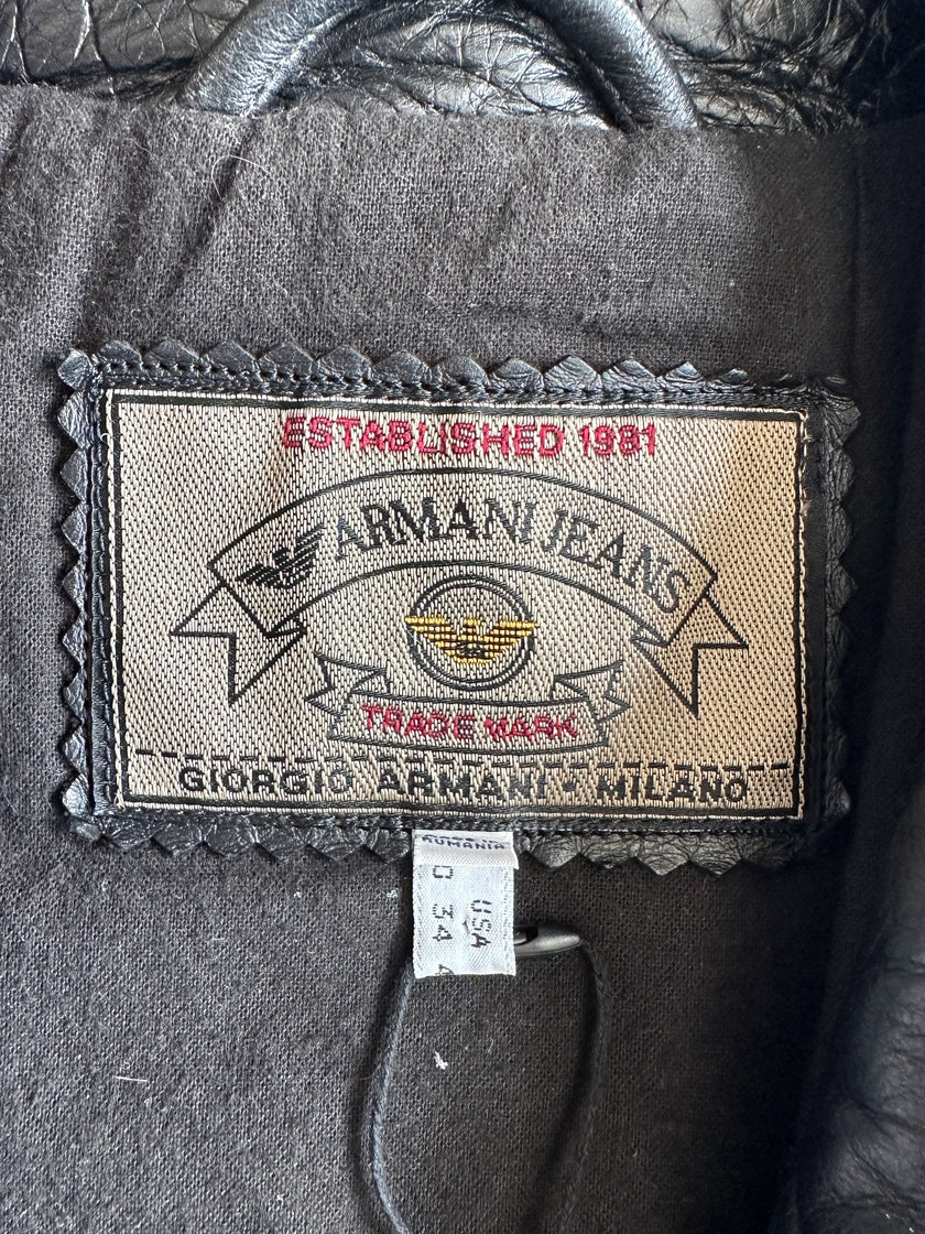 ARMANI JEANS - 1990s STRAIGHT FIT LEATHER JACKET