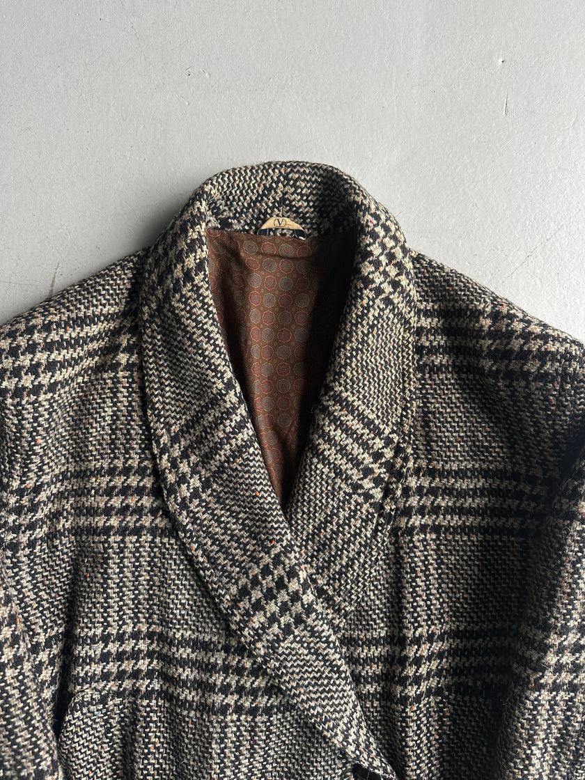 VALENTINO - 1980s BOXY FIT SHAWL COLLAR DOUBLE BREASTED PLAID JACKET