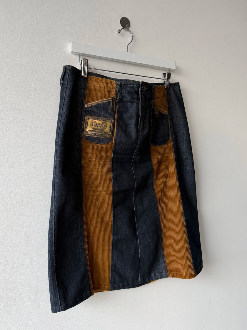 DOLCE & GABBANA - F/W 2002 DENIM SKIRT WITH CORDUROY PANELS