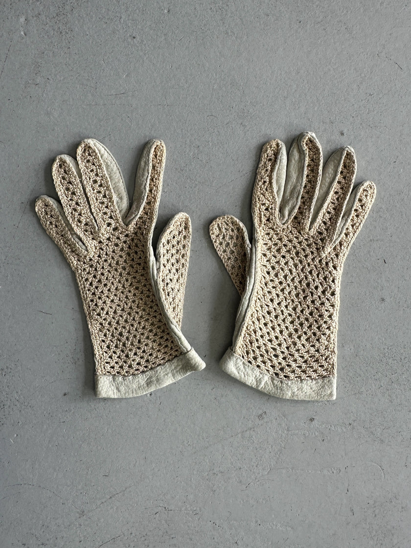 TRUSSARDI - 1990s LEATHER AND CROCHET BACK GLOVES