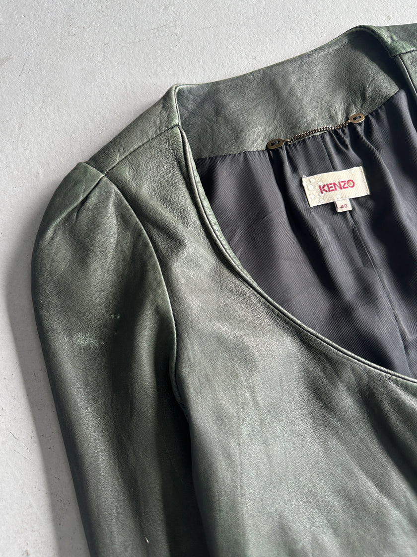 KENZO - 1990s SCOOP NECKLINE LEATHER JACKET