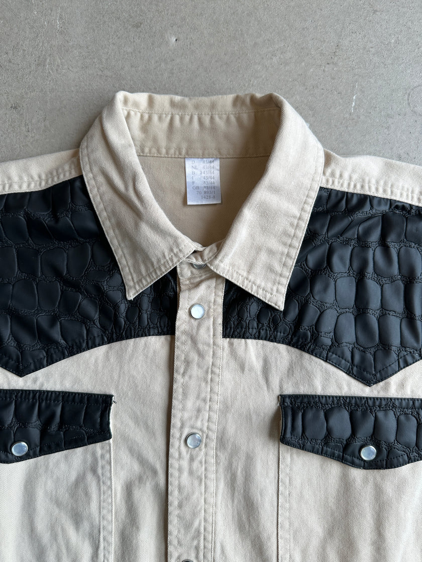 1990s HALF SLEEVE SHIRT WITH FAUX LEATHER DETAILS AT CHEST AND POCKETS