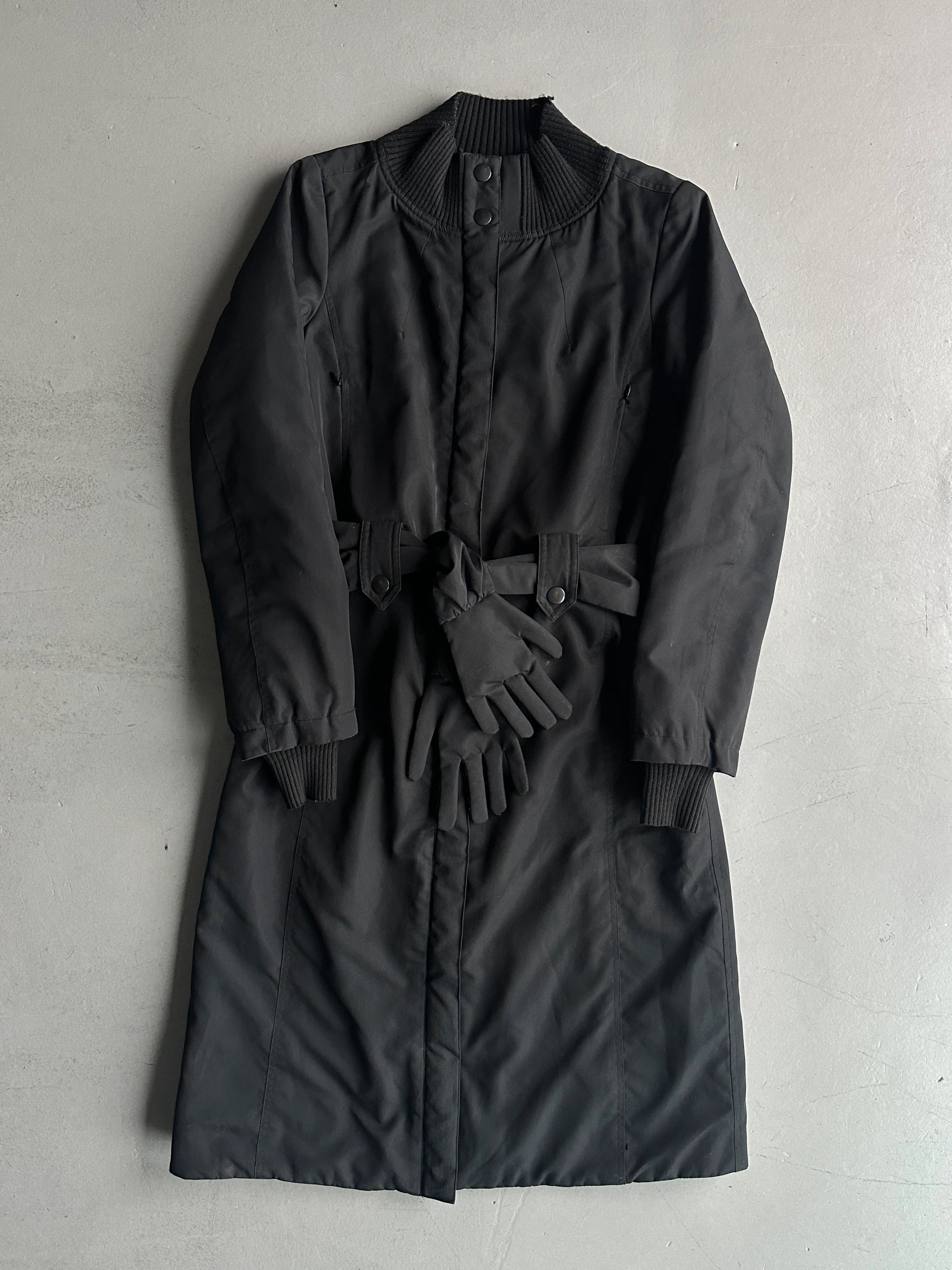 COP COPINE - early 2000s PADDED COAT WITH ZIPPED BACK AND GLOVES SCARF