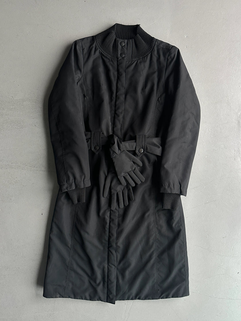 COP COPINE - early 2000s PADDED COAT WITH ZIPPED BACK AND GLOVES SCARF