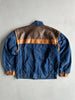 1980s FUNNEL NECK DENIM BOMBER JACKET WITH LEATHER DETAILS