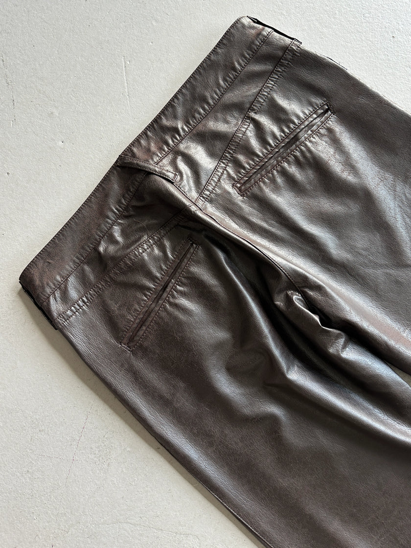 ARMANI JEANS - 2000s WIDE LEG DISTRESSED LEATHER TROUSERS