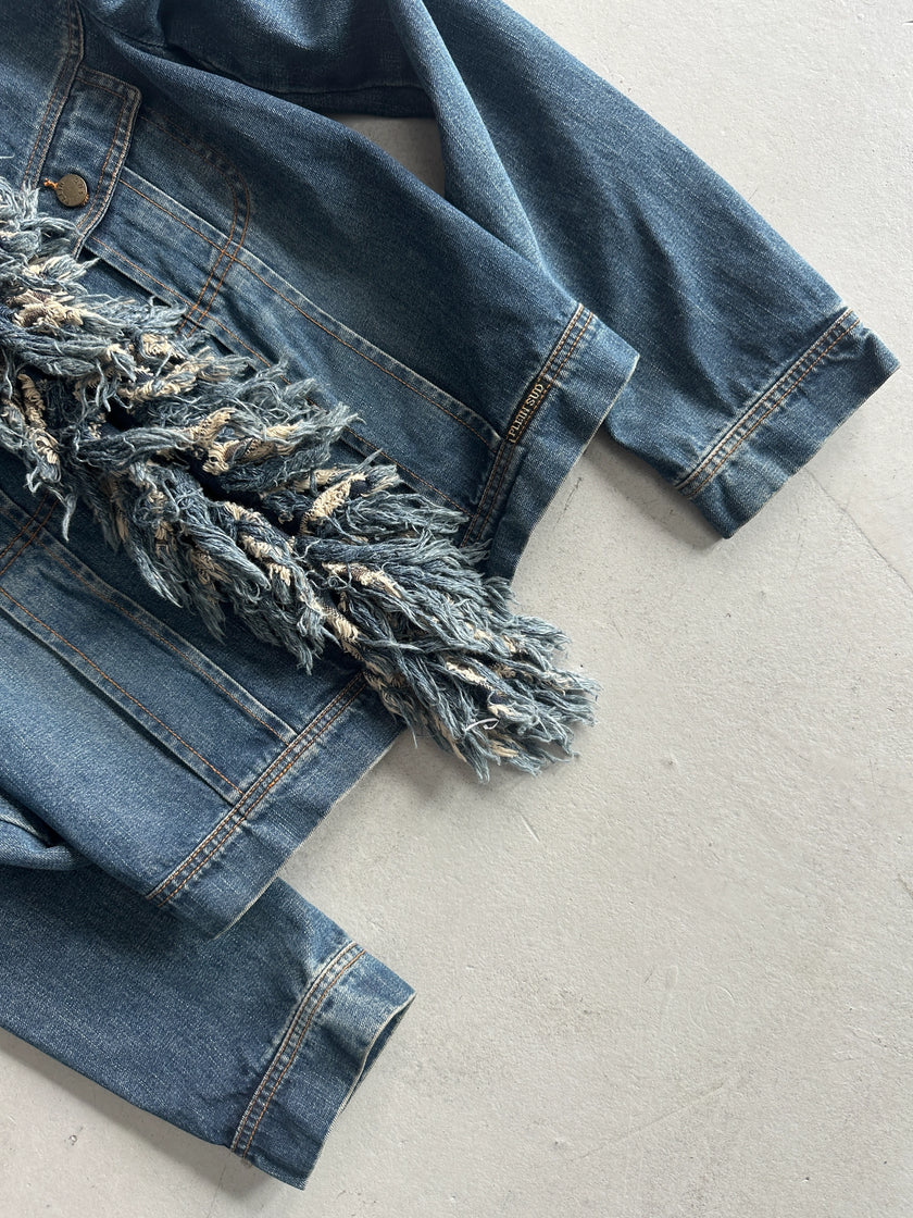 PLEIN SUD - 1990s FRAYED RUFFLES FRONT DENIM JACKET