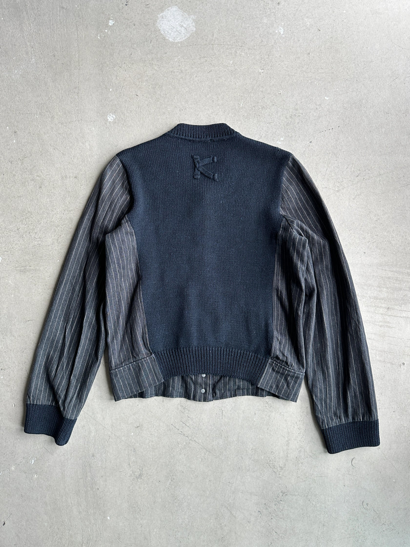 KENZO - 1990s PANELED KNIT CARDIGAN WITH STRIPED SLEEVE