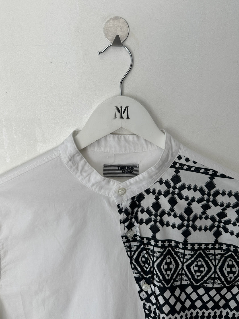 ITALIAN LABEL 2000s MANDARIN COLLAR ASYMMETRIC LONG SLEEVE SHIRT