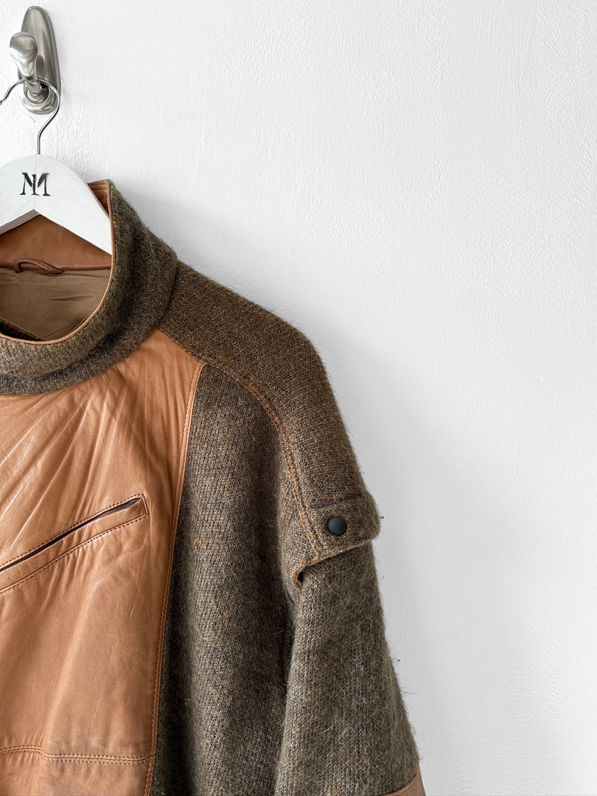 ITALIAN LABEL - 1980s WOOL BOMBER JACKET WITH LEATHER PANELS