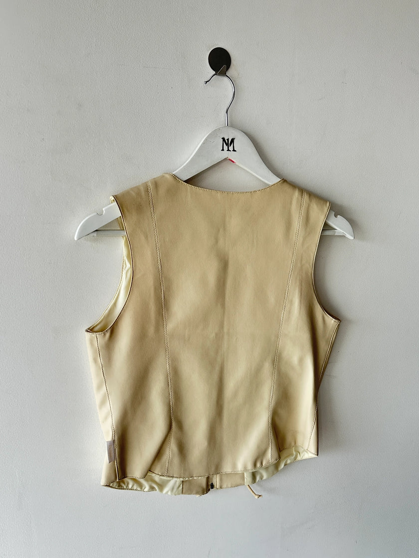 GIANFRANCO FERRÉ - 1990s FAUX LEATHER ZIPPED VEST GILET WITH LACE DETAILING