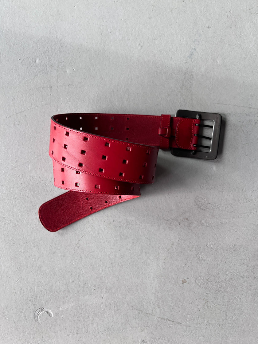 JEAN PAUL GAULTIER - 1990s GRID PERFORATION LEATHER BELT