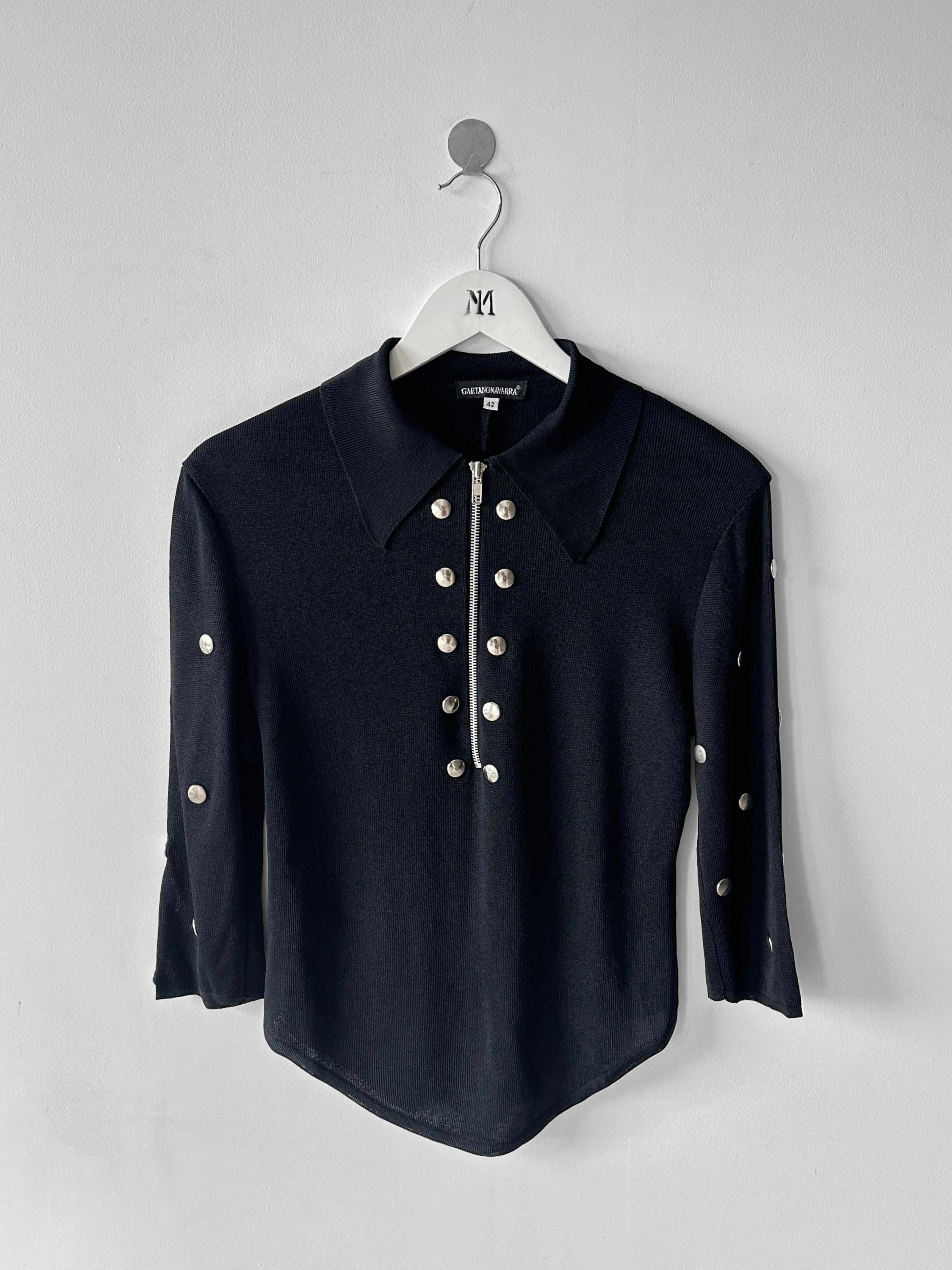 GAETANO NAVARRA - late 1990s KNITTED POLO WITH STUD DETAILS